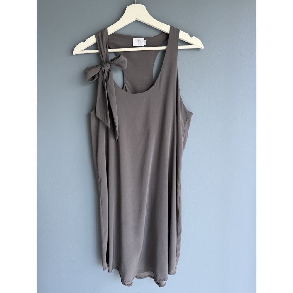Anthropologie T.LA Gray Silk Blend Tie Shoulder Dress Minimalist Chic Size S